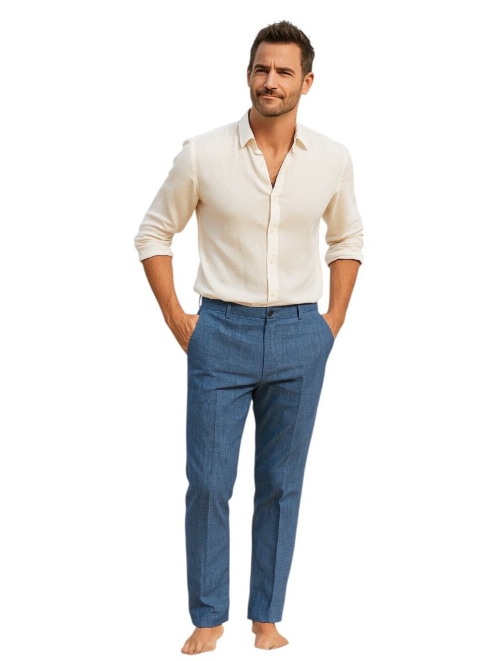 Perry Ellis Cotton Dress Pants Blue Size 36 x 32 Summer Wedding Career Coastal